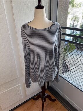 Roxy Gray and Navy Striped Long-Sleeve Knit Top